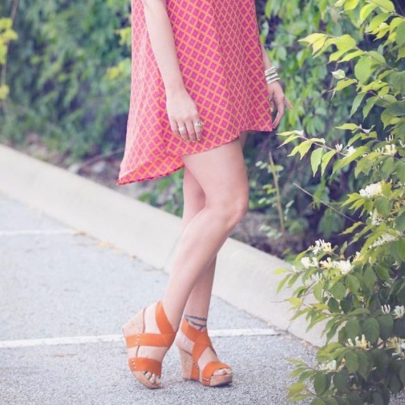 Lucky Brand Orange Boho Cork Wedge Sandals Size 7 - Picture 8 of 8